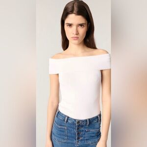 Reserved white off shoulder stretch shirt size Small Like New